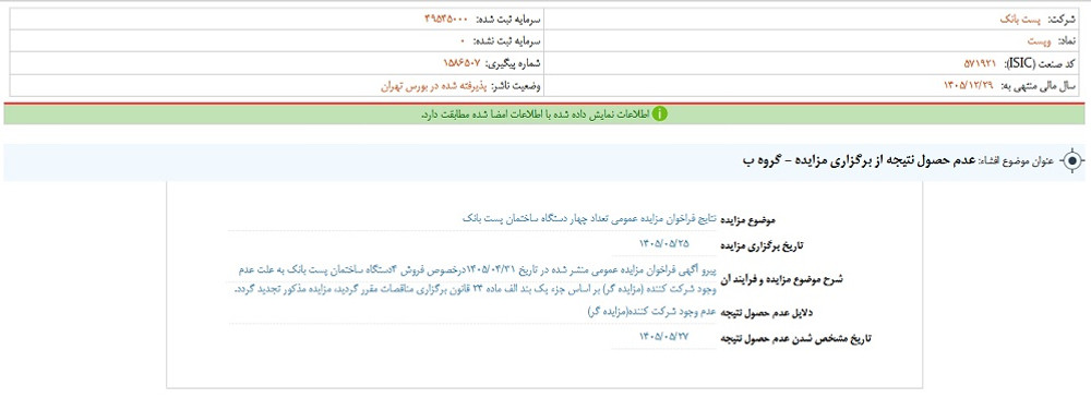 توقف نماد وپست به علت افشای اطلاعات گروه ب