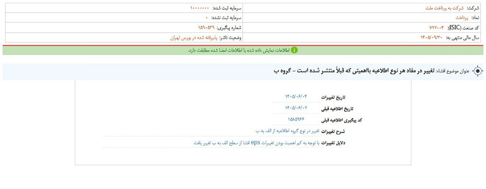 توقف نماد پرداخت به علت افشای اطلاعات گروه ب