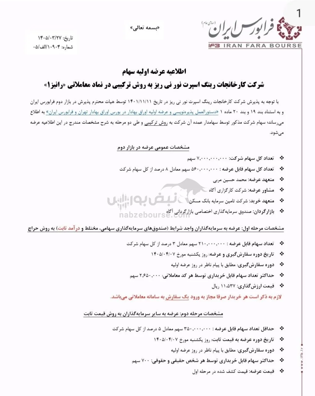 عرضه اولیه رانیز عرضه اولیه رانیز