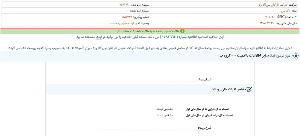 توقف نماد تک نیرو به علت افشای اطلاعات گروه ب