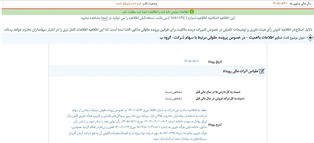 توقف نماد شلیا به علت افشای اطلاعات گروه ب