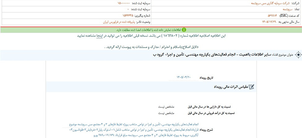 توقف نماد سرچشمه به علت افشای اطلاعات گروه ب